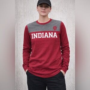 Indiana University Long Sleeve Tee – Red & Gray Colorblock, Size S (Unisex Fit)